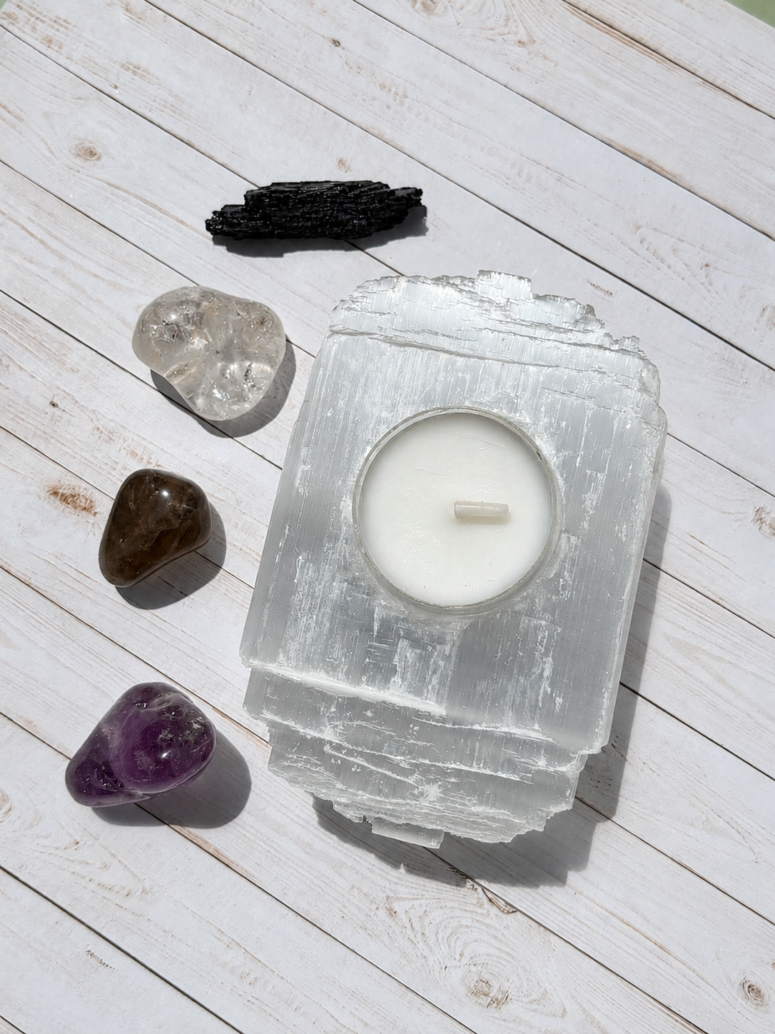 Reset and Restore Crystal Set with Selenite Candle Holder