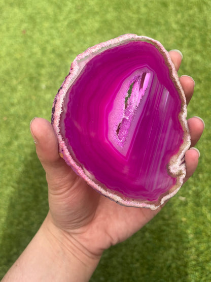 Pink Druzy Center Agate Slice