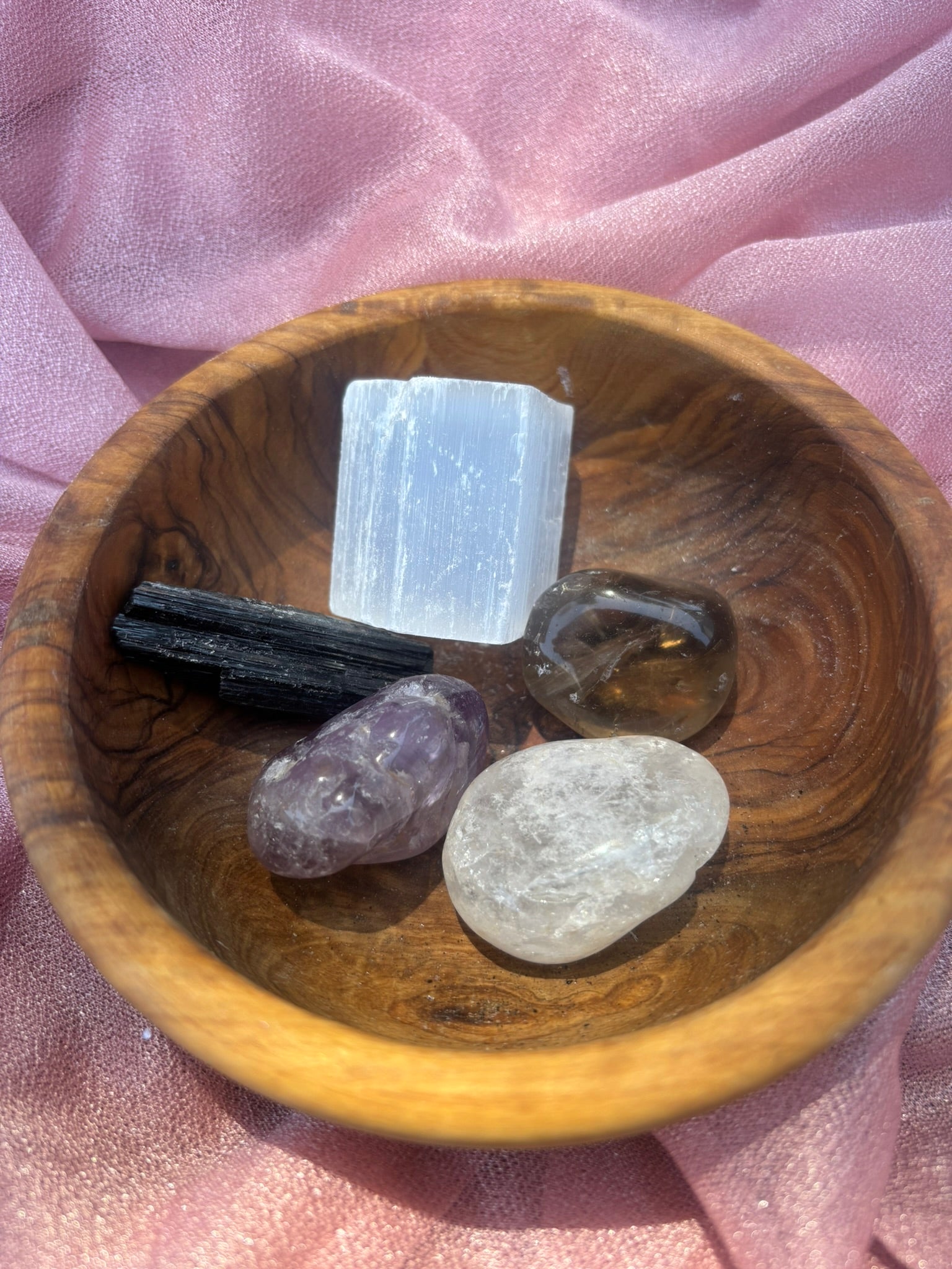 Reset & Restore Crystal Kit - Selenite, Black Tourmaline, Smoky Quartz, Amethyst, Clear Quartz