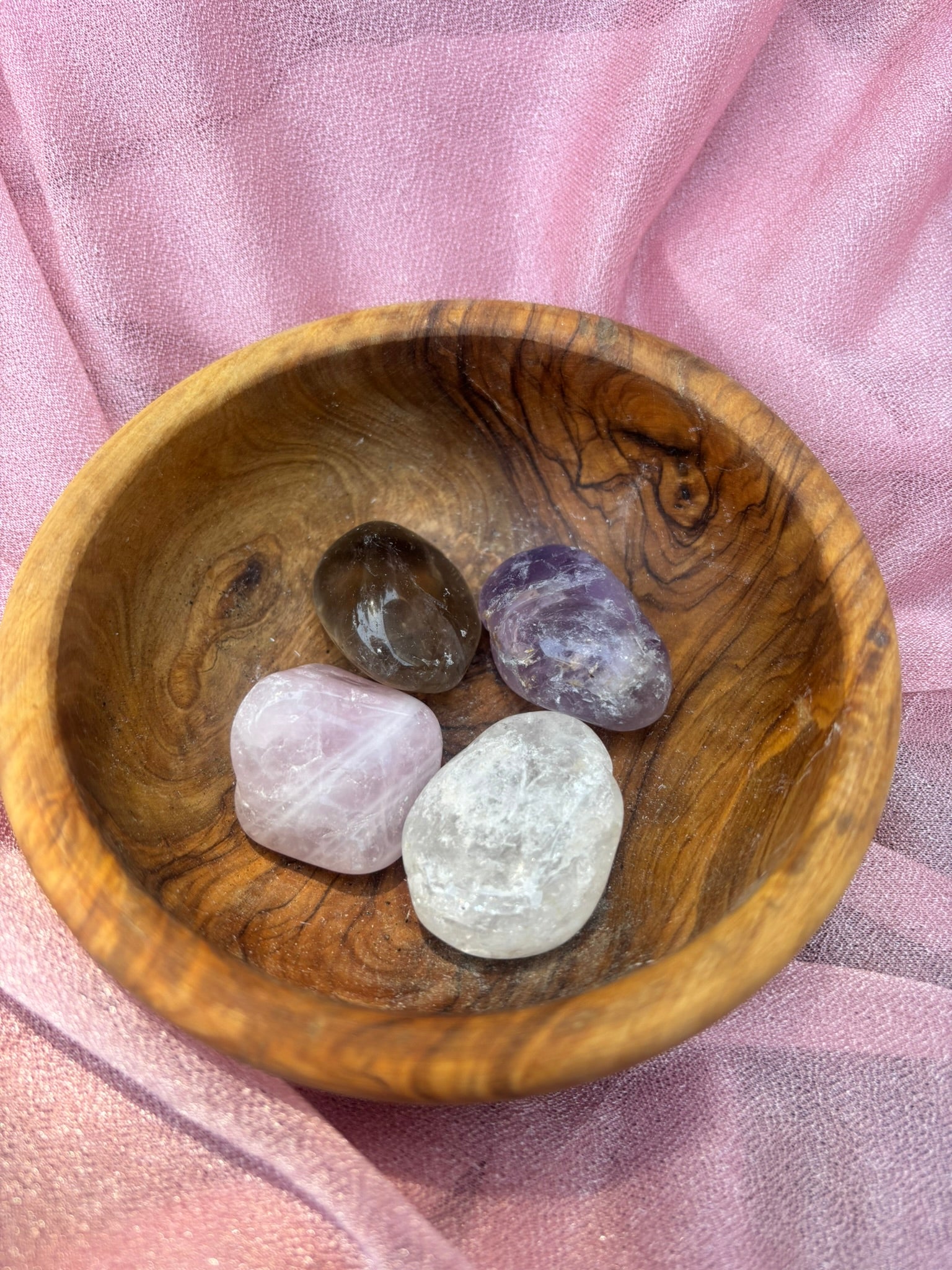 The Companion Crystal Starter Kit (The Beginner Set) - Rose Quartz, Smoky Quartz, Amethyst, and Clear Quartz