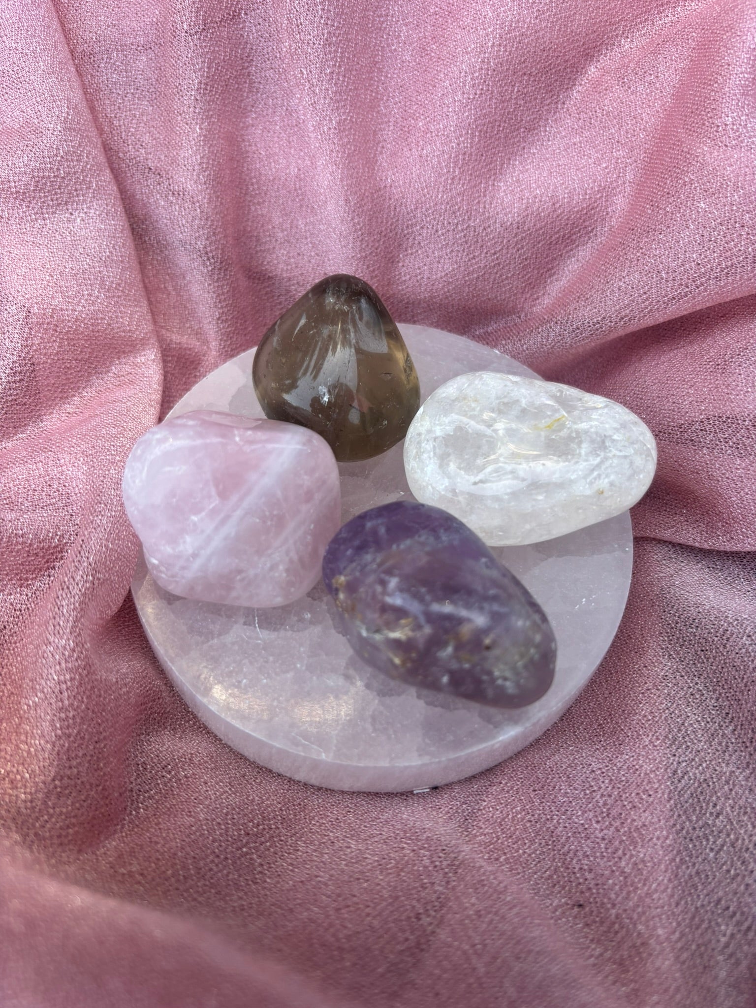 The Companion Crystal Starter Kit (The Beginner Set) - Rose Quartz, Smoky Quartz, Amethyst, and Clear Quartz