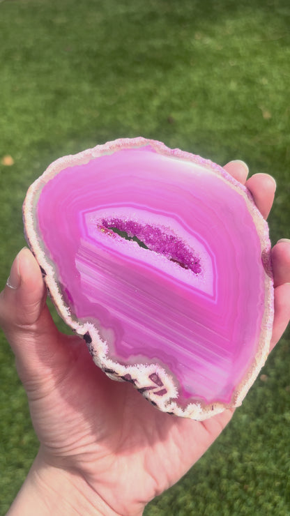 Pink Druzy Center Agate Slice