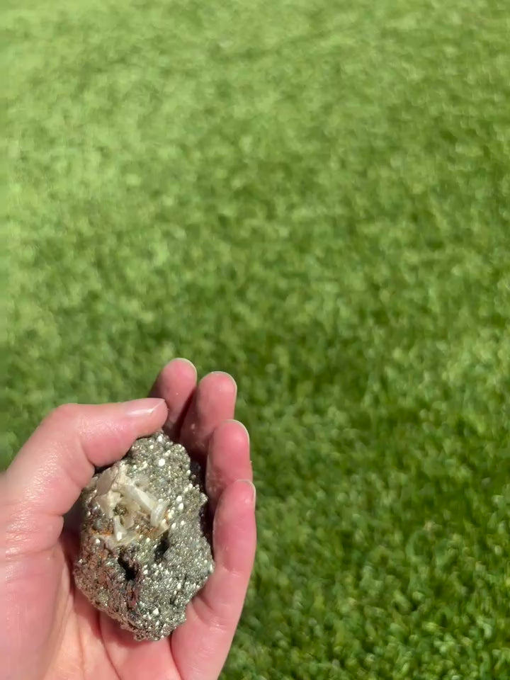 Pyrite Cluster with Calcite, One of a Kind,- P1